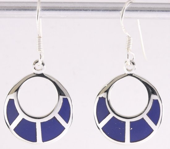 Ronde zilveren oorbellen met lapis lazuli afbeelding 1
