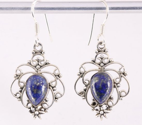 Opengewerkte zilveren oorbellen met lapis lazuli afbeelding 1