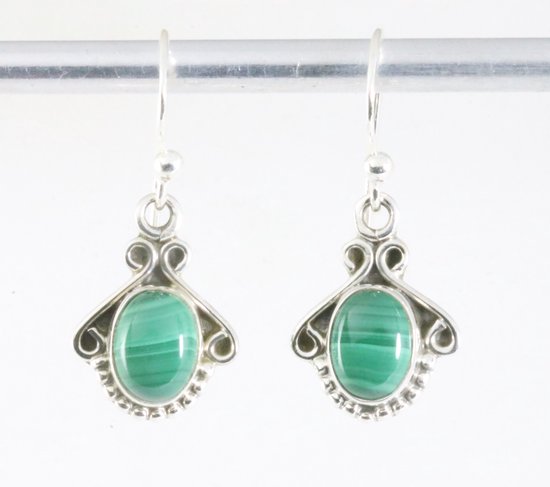 Fijne bewerkte zilveren oorbellen met malachiet afbeelding 1