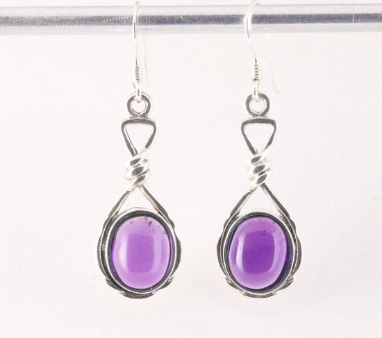 Geknoopte zilveren oorbellen met amethist afbeelding 1