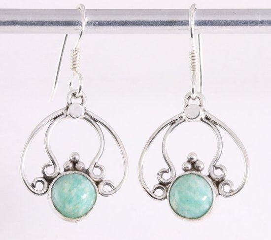 Opengewerkte zilveren oorbellen met amazoniet afbeelding 1