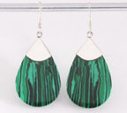 Grote druppelvormige zilveren oorbellen met malachiet afbeelding 1