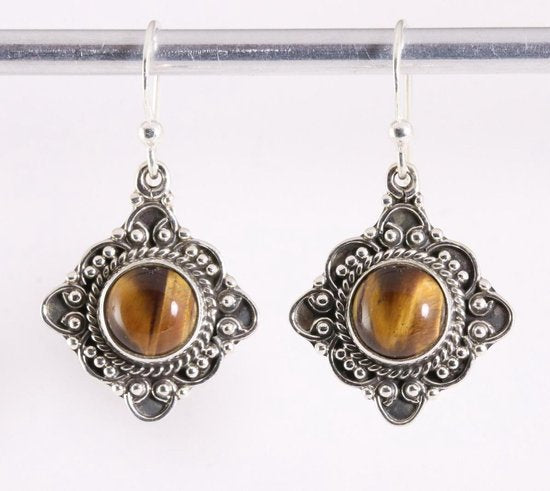 Bewerkte zilveren oorbellen met tijgeroog afbeelding 1