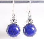 Zilveren oorbellen met lapis lazuli en regenboog maansteen afbeelding 1