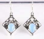 Opengewerkte zilveren oorbellen met blauwe chalcedoon afbeelding 1