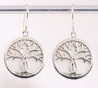 Ronde zilveren oorbellen met levensboom op parelmoer afbeelding 1