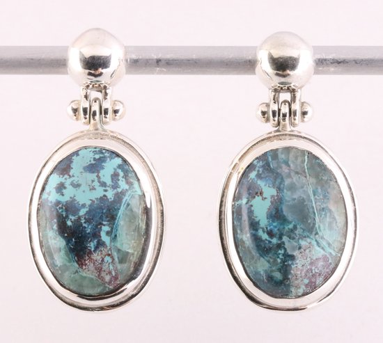 Hoogglans zilveren oorstekers met azuriet afbeelding 1