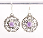 Ronde opengewerkte zilveren oorbellen met amethist afbeelding 1