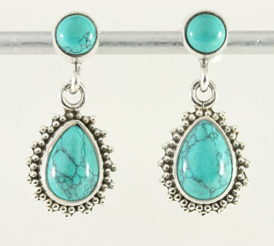 Bewerkte zilveren oorstekers met turkoois afbeelding 1