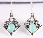 Opengewerkte zilveren oorbellen met aqua chalcedoon afbeelding 1