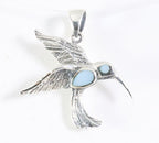 Zilveren kolibrie hanger met blauwe schelp afbeelding 1