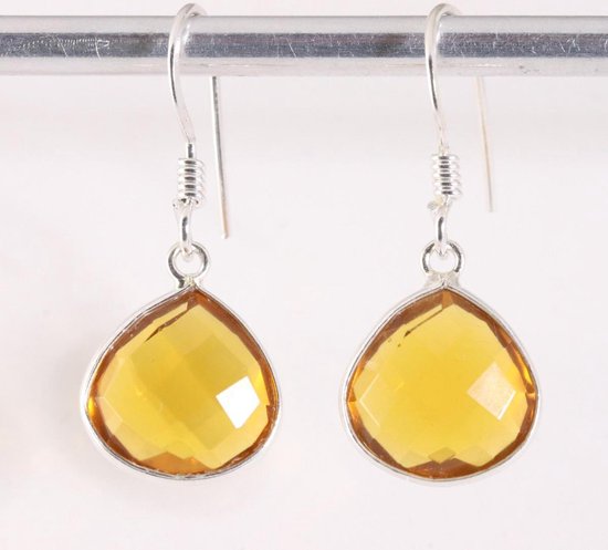 Fijne druppelvormige zilveren oorbellen met citrien afbeelding 1