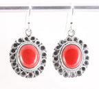 Bewerkte zilveren oorbellen met rode jaspis afbeelding 1