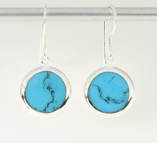 Ronde zilveren oorbellen met blauwe turkoois afbeelding 1