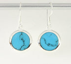 Ronde zilveren oorbellen met blauwe turkoois afbeelding 1