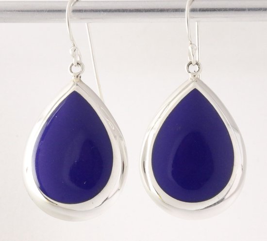 Grote druppelvormige zilveren oorbellen met lapis lazuli afbeelding 1