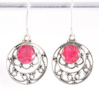 Ronde opengewerkte zilveren oorbellen met robijn afbeelding 1