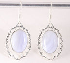 Opengewerkte zilveren oorbellen met blauwe lace agaat afbeelding 1