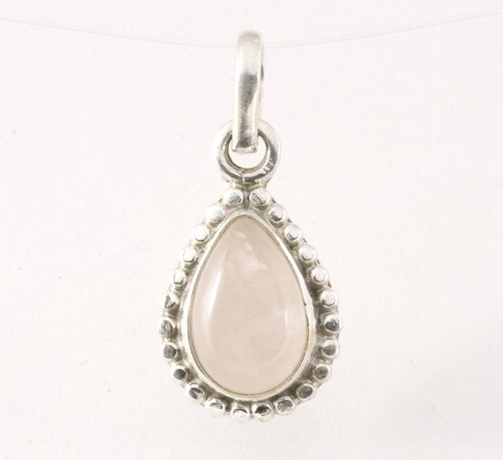 Fijne bewerkte druppelvormige zilveren hanger met rozenkwarts afbeelding 1