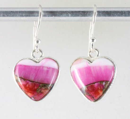 Hartvormige zilveren oorbellen met spin oyster Arizona turkoois afbeelding 1