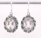 Bewerkte zilveren oorbellen met rozenkwarts afbeelding 1