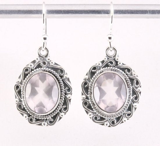 Bewerkte zilveren oorbellen met rozenkwarts afbeelding 1