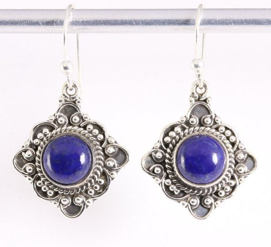 Bewerkte zilveren oorbellen met lapis lazuli afbeelding 1