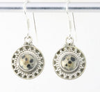 Fijne bewerkte ronde zilveren oorbellen met dalmatier jaspis afbeelding 1