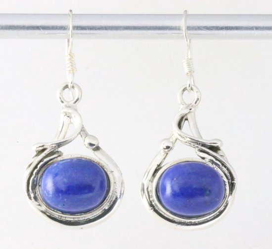 Bewerkte zilveren oorbellen met lapis lazuli afbeelding 1