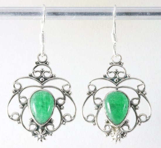 Opengewerkte zilveren oorbellen met jade afbeelding 1