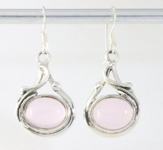 Bewerkte zilveren oorbellen met rozenkwarts afbeelding 1