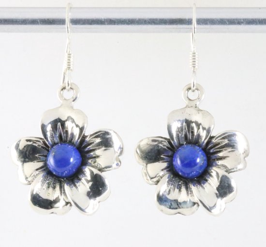 Bloemvormige zilveren oorbellen met lapis lazuli afbeelding 1