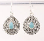 Traditionele bewerkte zilveren oorbellen met aquamarijn afbeelding 1