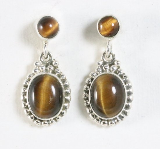 Bewerkte zilveren oorstekers met tijgeroog afbeelding 1