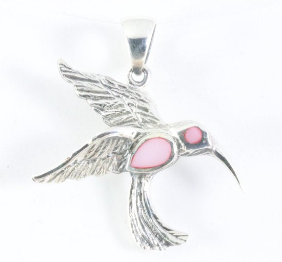 Zilveren kolibrie hanger met roze parelmoer afbeelding 1