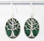 Ovale zilveren oorbellen met levensboom op malachiet afbeelding 1