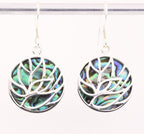 Ronde zilveren lotus oorbellen op abalone schelp afbeelding 1