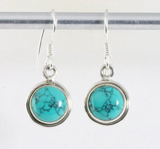 Fijne ronde zilveren oorbellen met turkoois afbeelding 1