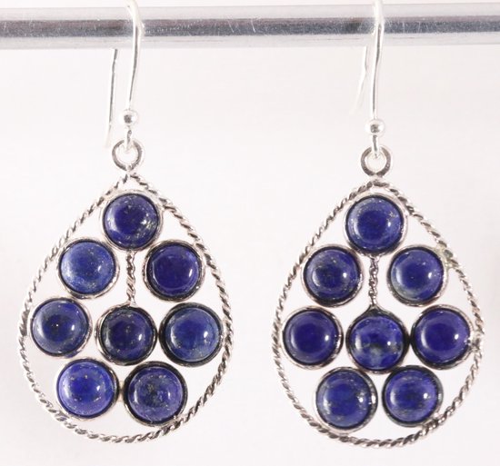 Opengewerkte zilveren oorbellen met lapis lazuli afbeelding 1