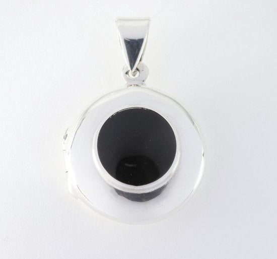 Fijn rond hoogglans zilveren medaillon met onyx afbeelding 1
