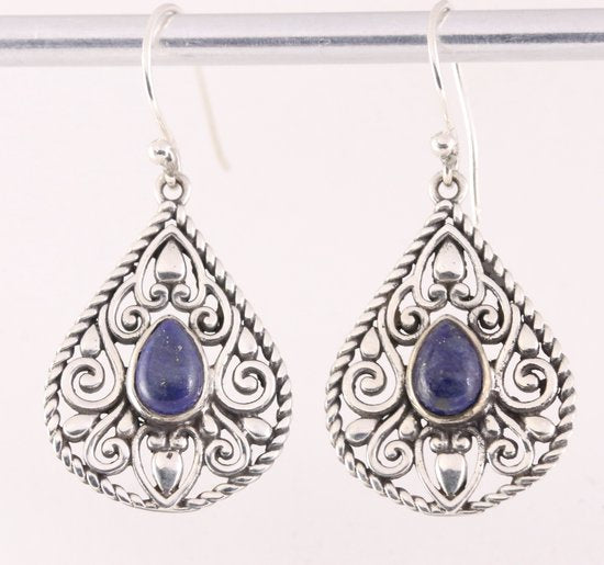 Opengewerkte zilveren oorbellen met lapis lazuli afbeelding 1