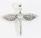 Traditionele bewerkte zilveren libelle hanger met blauwe topaas afbeelding 1