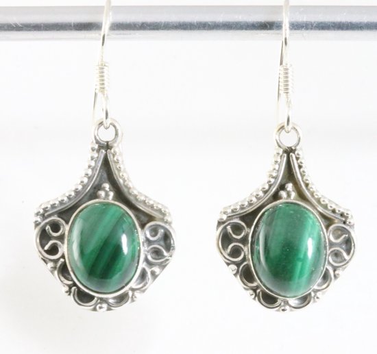 Bewerkte zilveren oorbellen met malachiet afbeelding 1