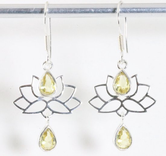Zilveren lotus oorbellen met citrien afbeelding 1