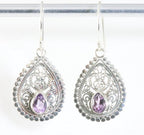 Traditionele bewerkte zilveren oorbellen met amethist afbeelding 1