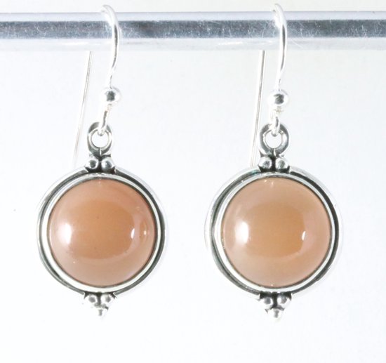 Ronde zilveren oorbellen met bruine maansteen afbeelding 1