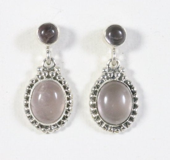 Bewerkte zilveren oorstekers met rozenkwarts afbeelding 1