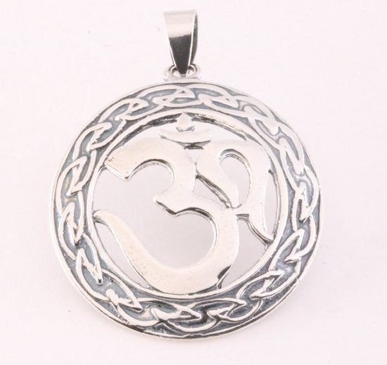 Grote ronde zilveren hanger met ohm teken afbeelding 1