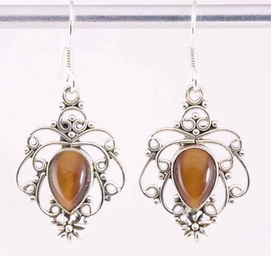 Opengewerkte zilveren oorbellen met tijgeroog afbeelding 1