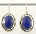 Bewerkte zilveren oorbellen met grote lapis lazuli stenen afbeelding 1